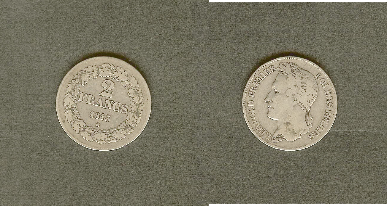 Belgium 2 francs 1843 aVF/VF+